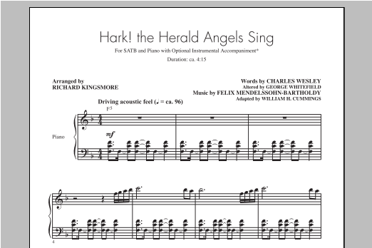 Download Traditional Carol Hark! The Herald Angels Sing (arr. Richard Kingsmore) Sheet Music and learn how to play SATB PDF digital score in minutes