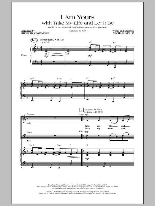 Download Richard Kingsmore I Am Yours (With Take My Life And Let It Be) Sheet Music and learn how to play SATB PDF digital score in minutes