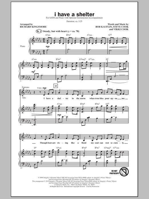 Download Richard Kingsmore I Have A Shelter Sheet Music and learn how to play SATB Choir PDF digital score in minutes