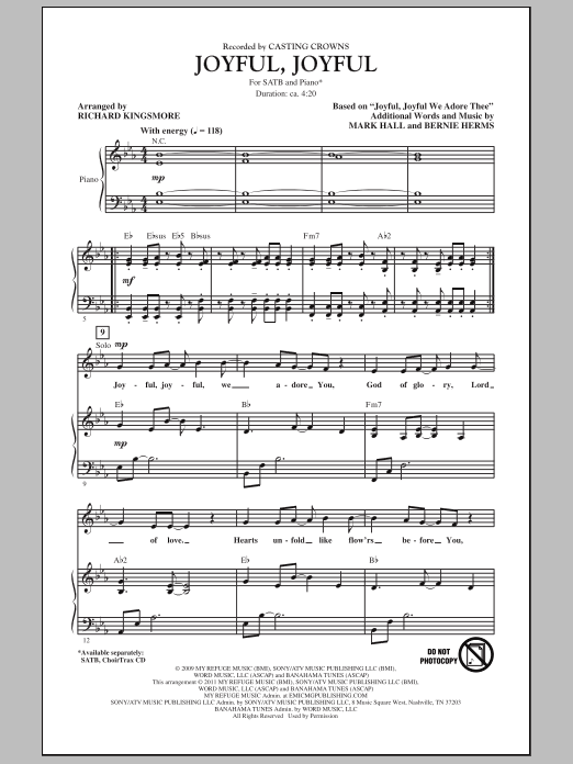 Download Casting Crowns Joyful, Joyful (arr. Richard Kingsmore) Sheet Music and learn how to play SATB PDF digital score in minutes