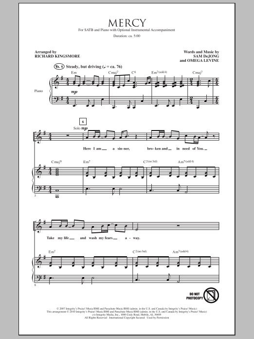 Download Richard Kingsmore Mercy Sheet Music and learn how to play SATB Choir PDF digital score in minutes