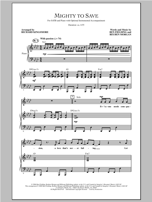 Download Richard Kingsmore Mighty To Save Sheet Music and learn how to play SATB PDF digital score in minutes