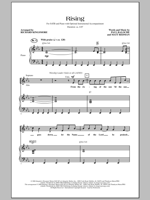 Download Richard Kingsmore Rising Sheet Music and learn how to play SATB PDF digital score in minutes