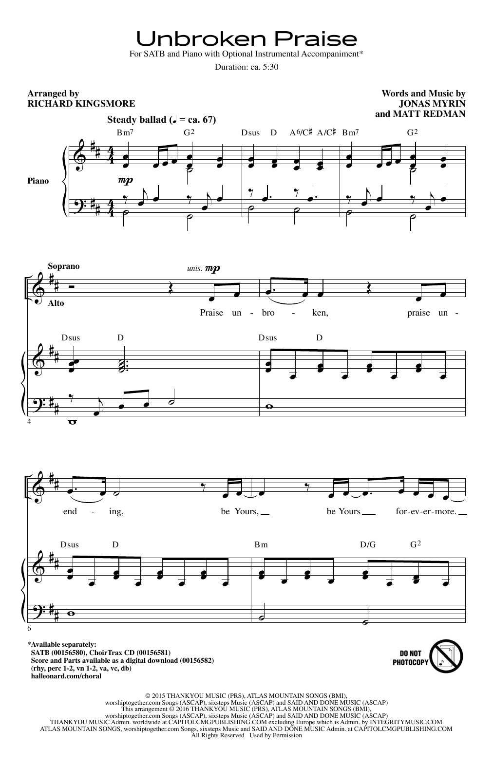 Download Richard Kingsmore Unbroken Praise Sheet Music and learn how to play SATB PDF digital score in minutes