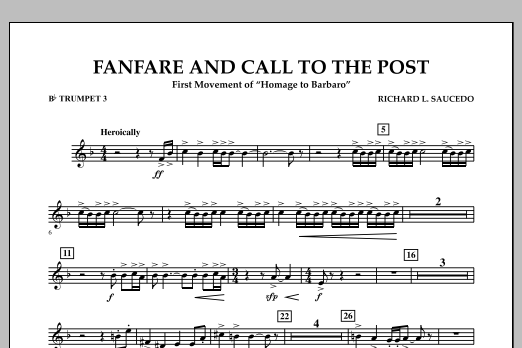 Download Richard L. Saucedo Fanfare and Call to the Post - Bb Trumpet 3 Sheet Music and learn how to play Concert Band PDF digital score in minutes