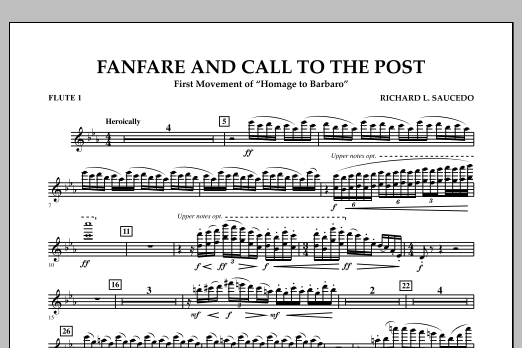 Download Richard L. Saucedo Fanfare and Call to the Post - Flute 1 Sheet Music and learn how to play Concert Band PDF digital score in minutes