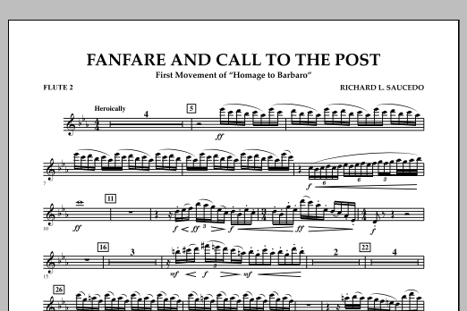 Download Richard L. Saucedo Fanfare and Call to the Post - Flute 2 Sheet Music and learn how to play Concert Band PDF digital score in minutes