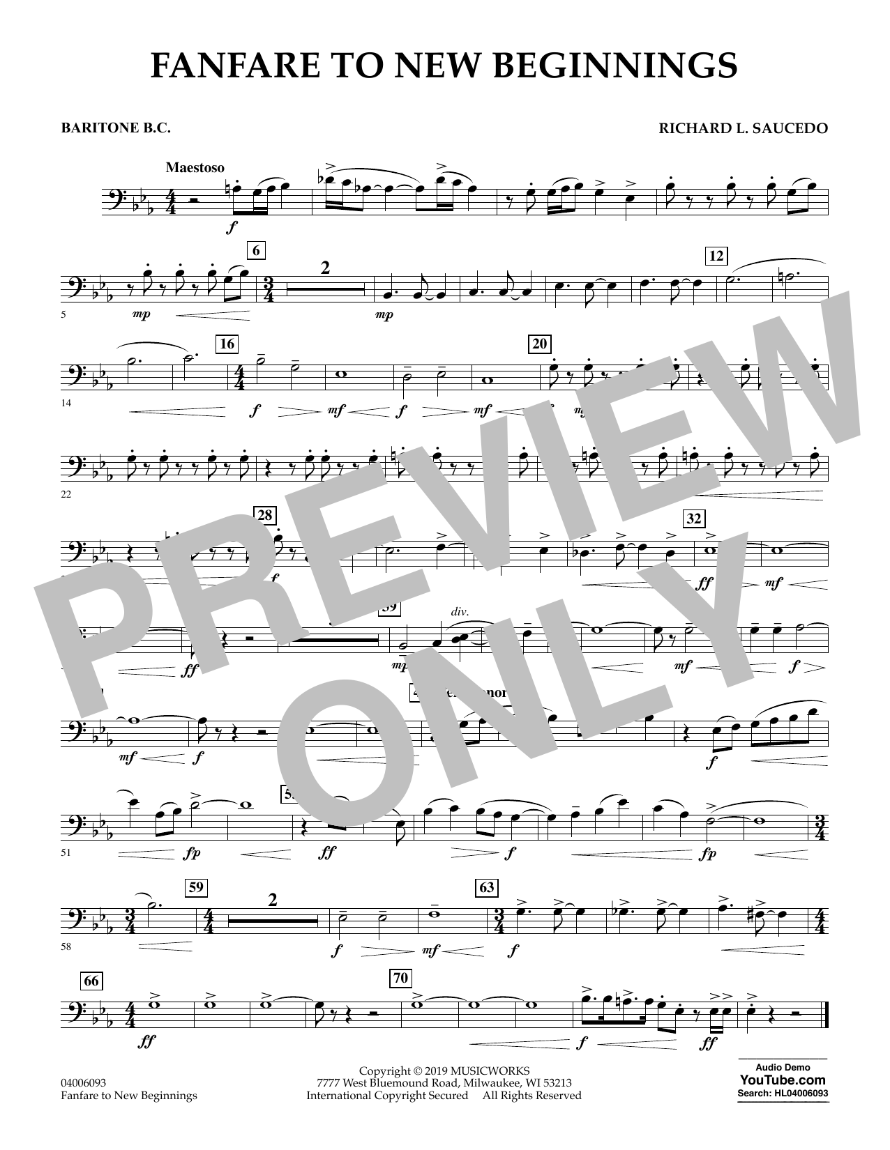 Download Richard L. Saucedo Fanfare for New Beginnings - Baritone B.C. Sheet Music and learn how to play Concert Band PDF digital score in minutes