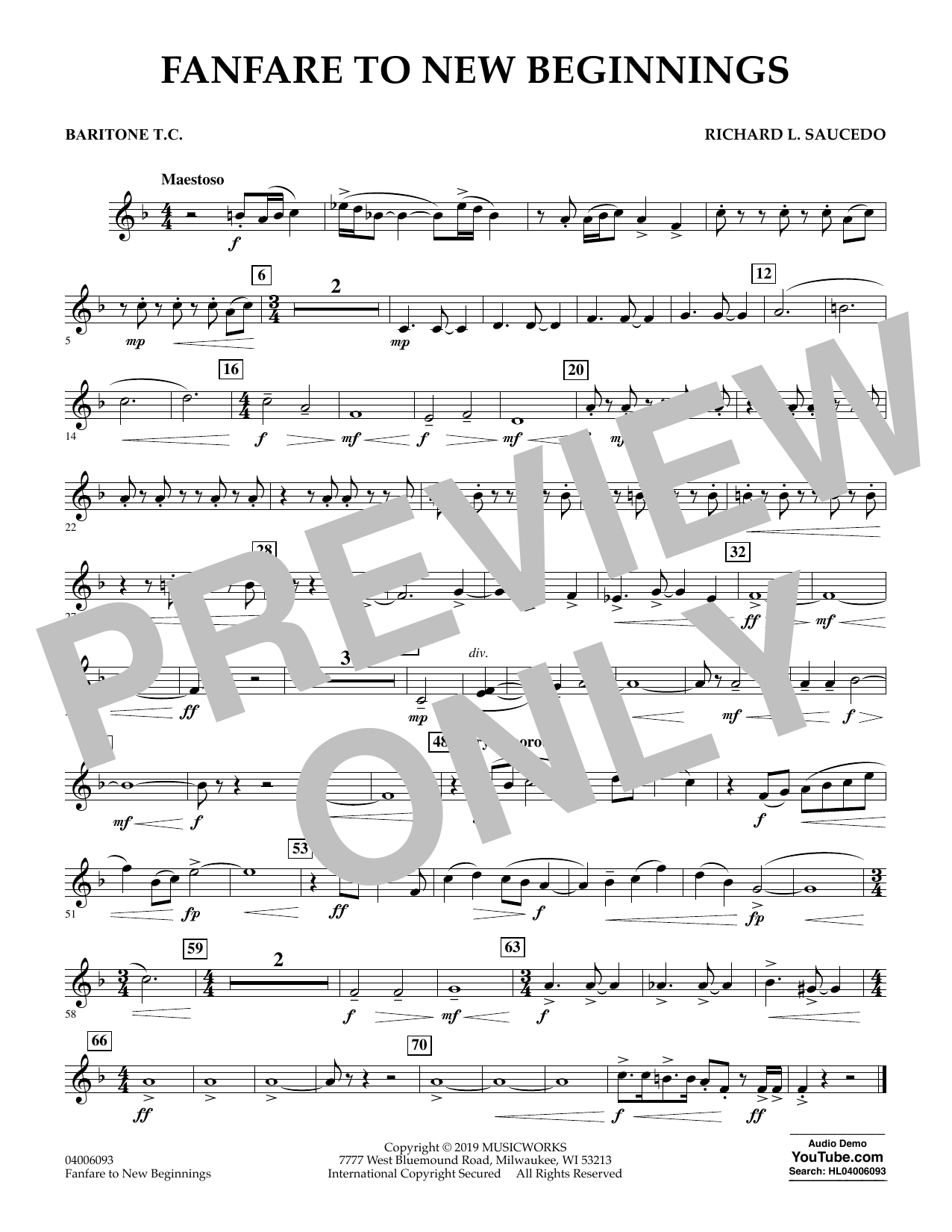 Download Richard L. Saucedo Fanfare for New Beginnings - Baritone T.C. Sheet Music and learn how to play Concert Band PDF digital score in minutes