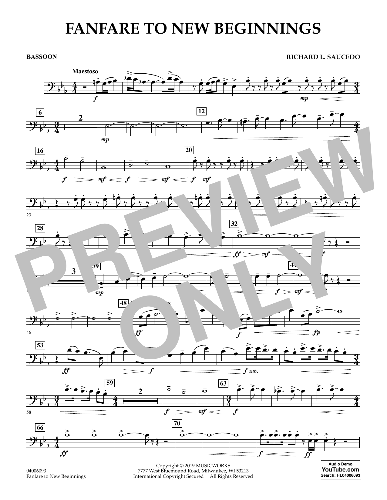 Download Richard L. Saucedo Fanfare for New Beginnings - Bassoon Sheet Music and learn how to play Concert Band PDF digital score in minutes