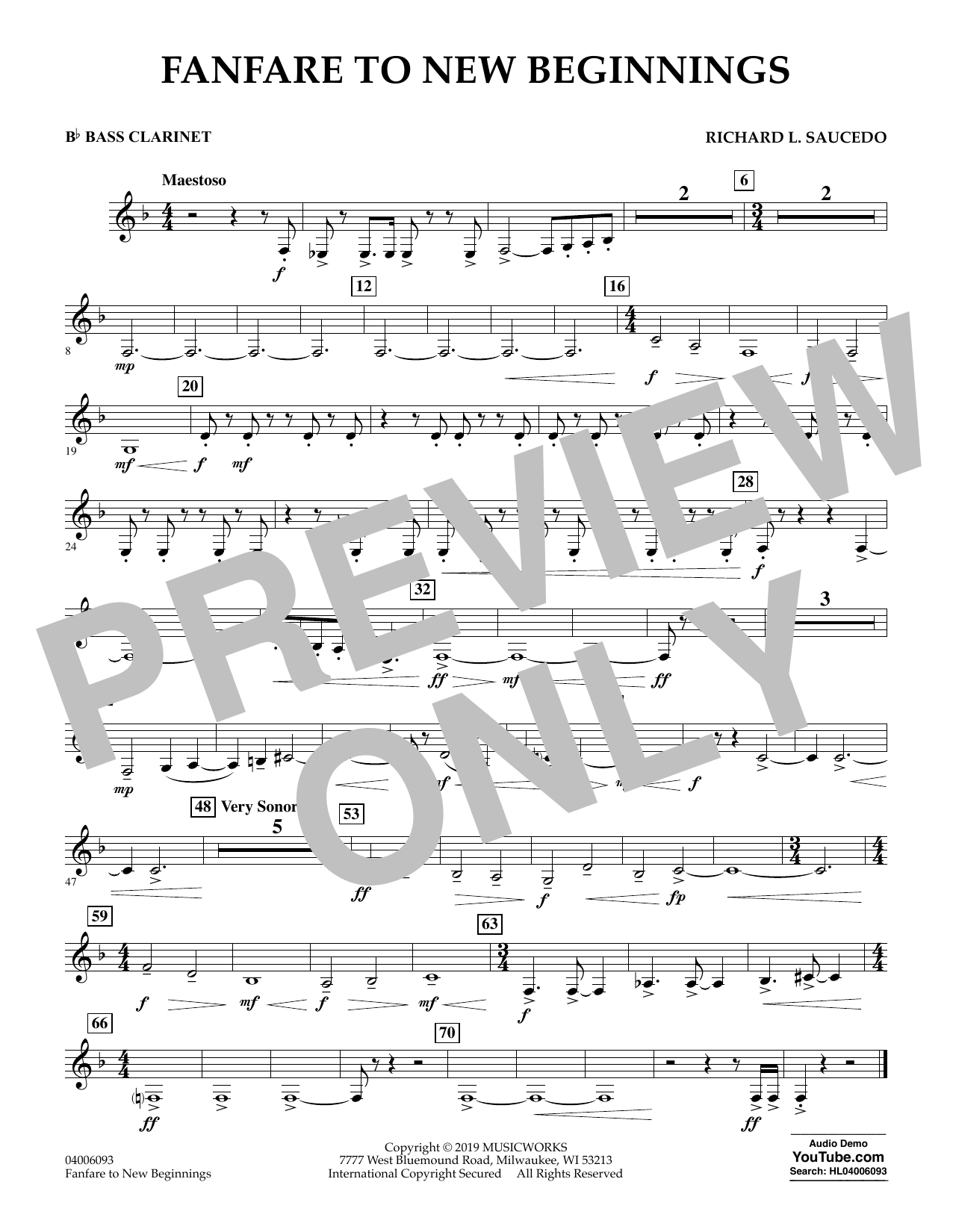 Download Richard L. Saucedo Fanfare for New Beginnings - Bb Bass Clarinet Sheet Music and learn how to play Concert Band PDF digital score in minutes