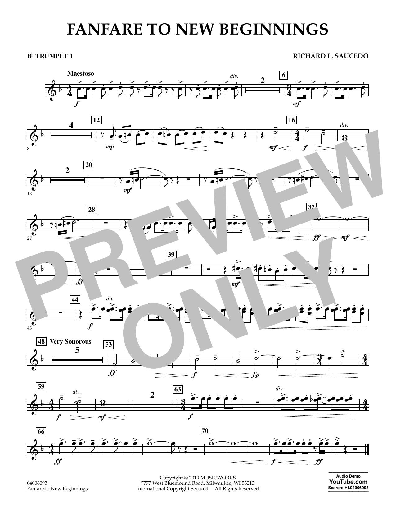 Download Richard L. Saucedo Fanfare for New Beginnings - Bb Trumpet 1 Sheet Music and learn how to play Concert Band PDF digital score in minutes