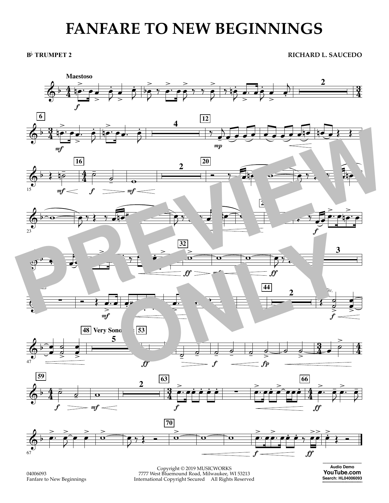 Download Richard L. Saucedo Fanfare for New Beginnings - Bb Trumpet 2 Sheet Music and learn how to play Concert Band PDF digital score in minutes