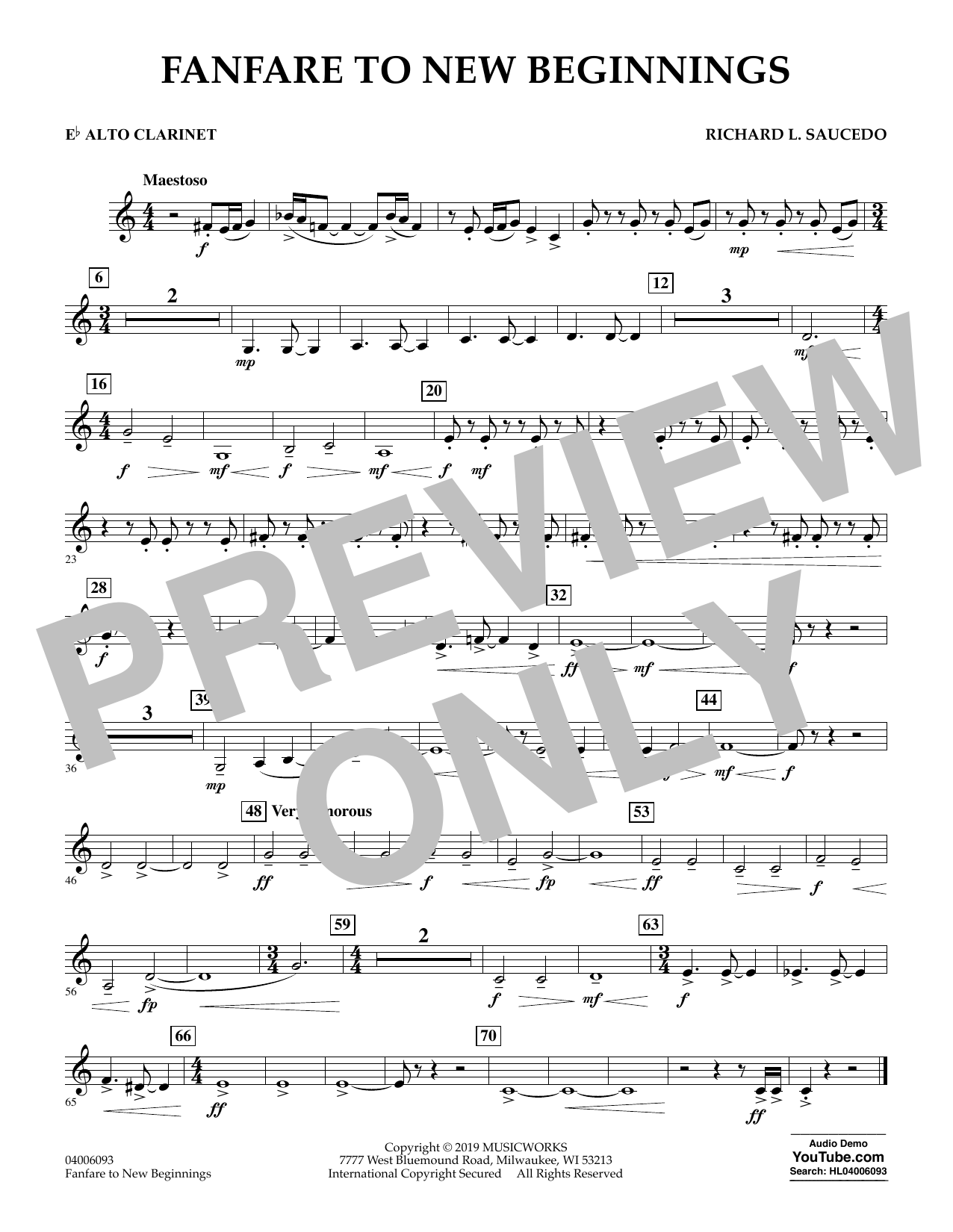 Download Richard L. Saucedo Fanfare for New Beginnings - Eb Alto Clarinet Sheet Music and learn how to play Concert Band PDF digital score in minutes