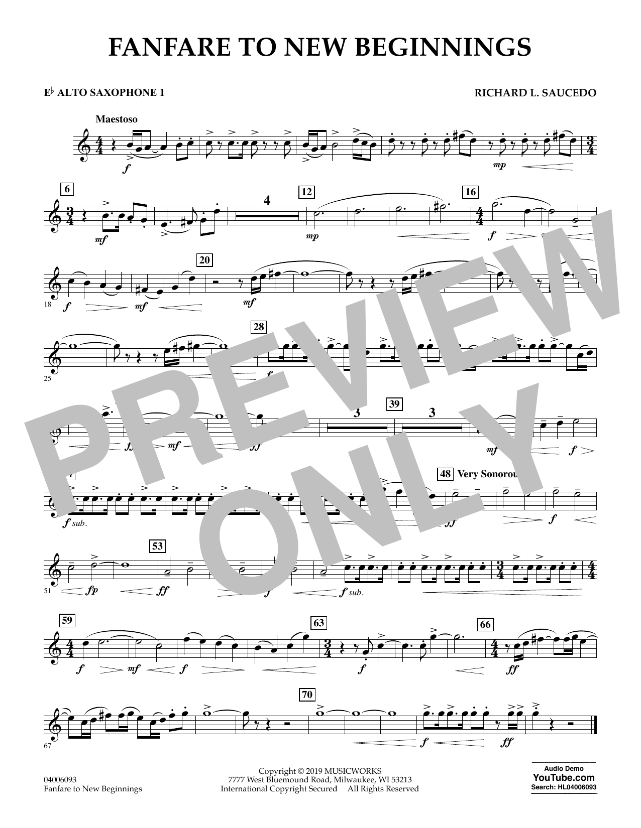 Download Richard L. Saucedo Fanfare for New Beginnings - Eb Alto Saxophone 1 Sheet Music and learn how to play Concert Band PDF digital score in minutes