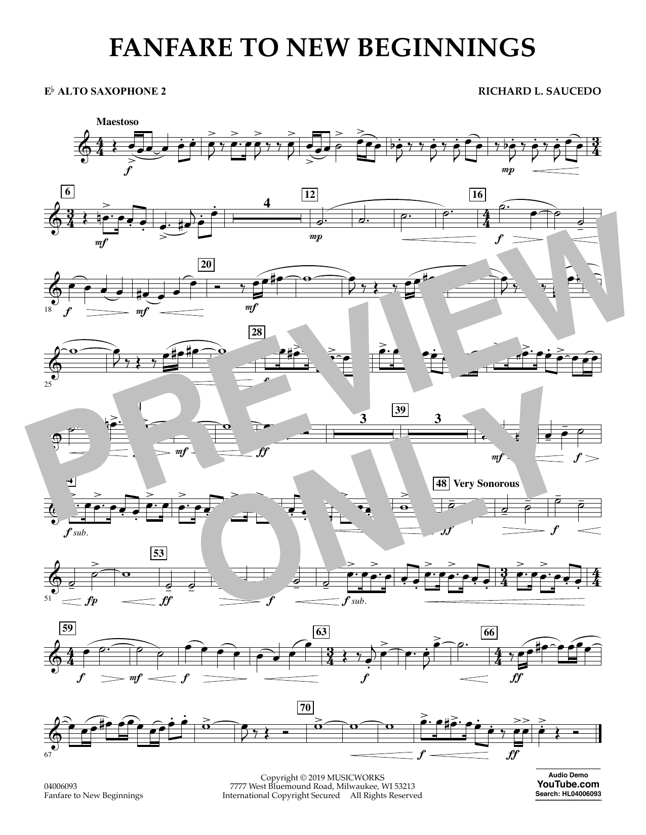 Download Richard L. Saucedo Fanfare for New Beginnings - Eb Alto Saxophone 2 Sheet Music and learn how to play Concert Band PDF digital score in minutes