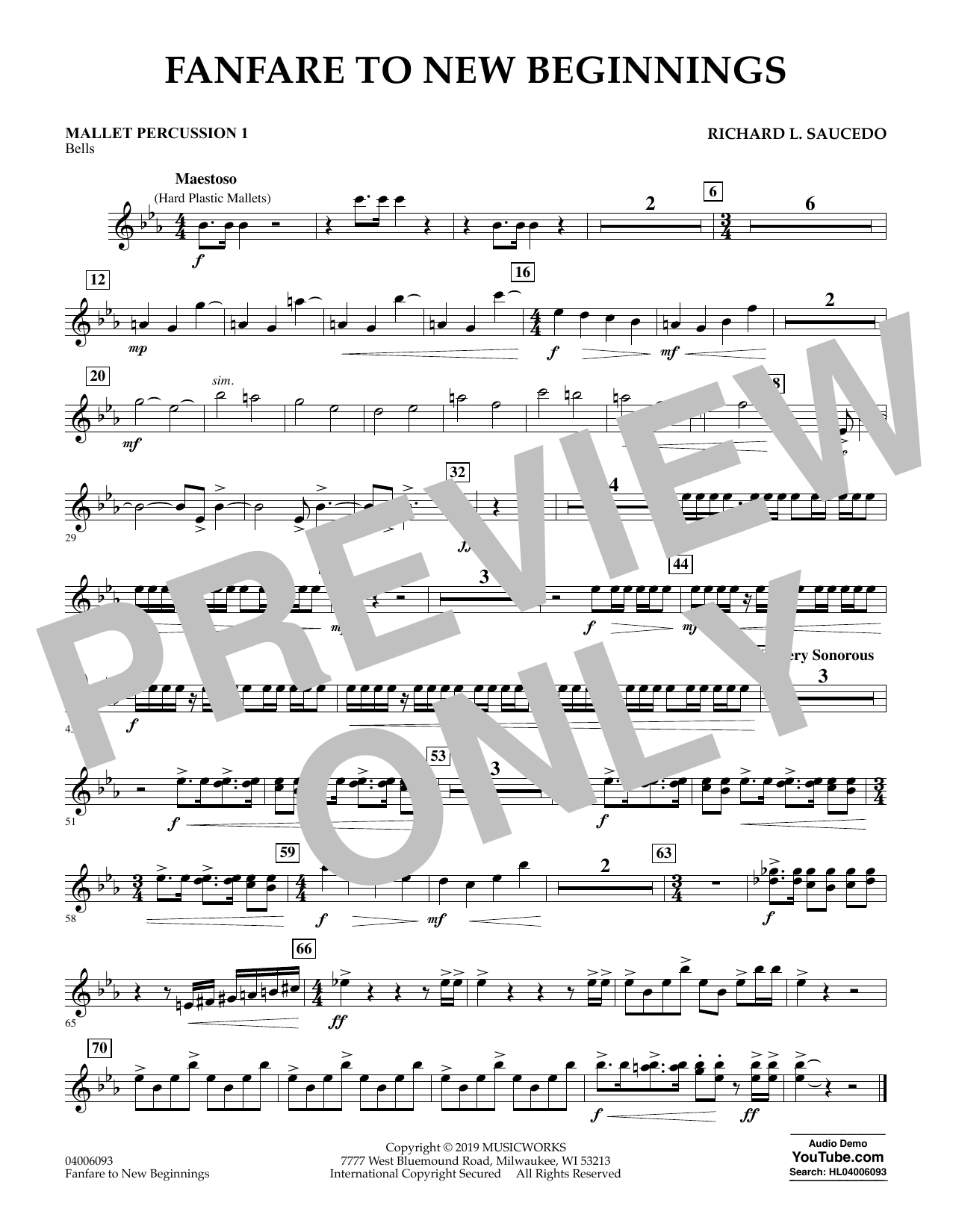 Download Richard L. Saucedo Fanfare for New Beginnings - Mallet Percussion 1 Sheet Music and learn how to play Concert Band PDF digital score in minutes