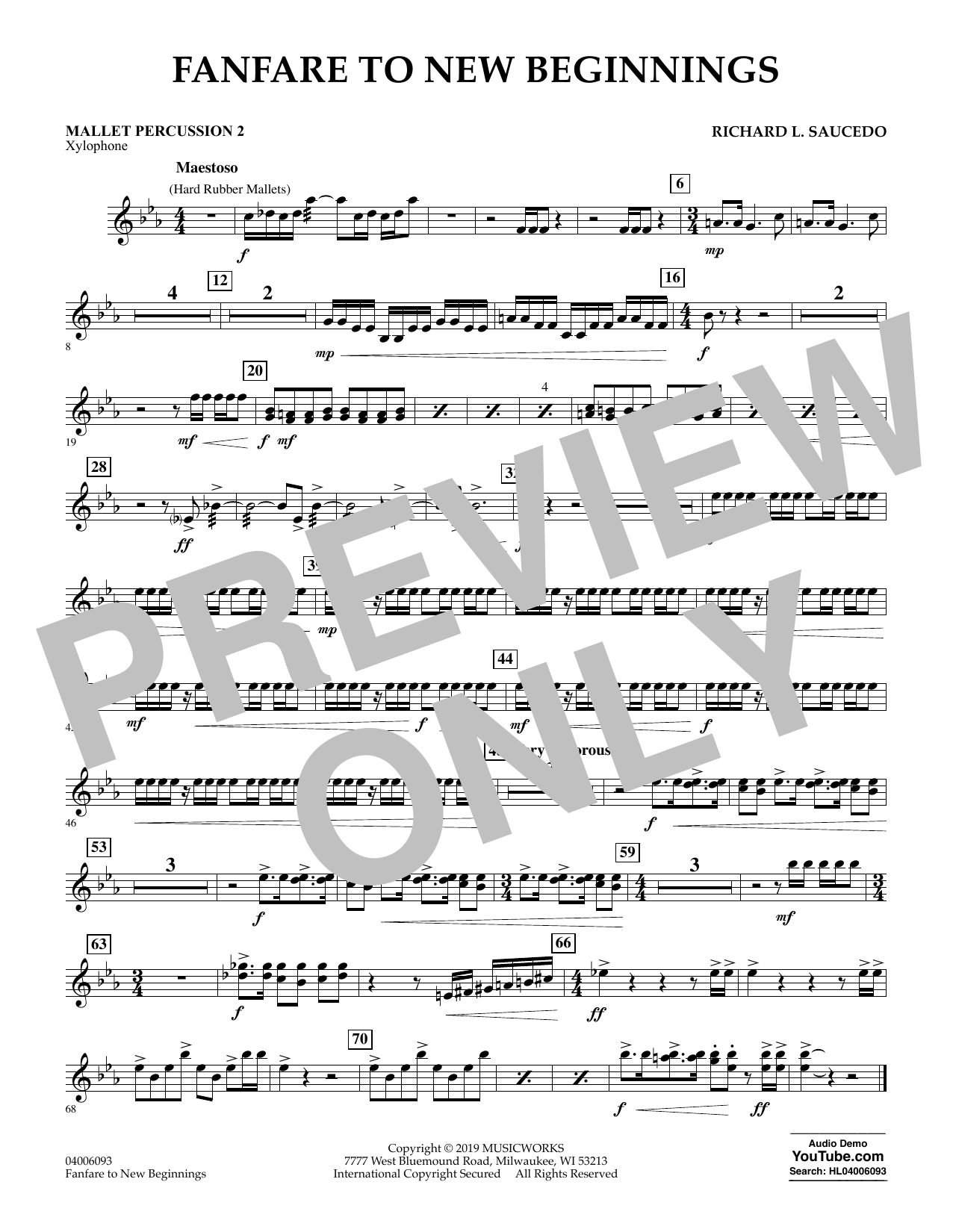 Download Richard L. Saucedo Fanfare for New Beginnings - Mallet Percussion 2 Sheet Music and learn how to play Concert Band PDF digital score in minutes