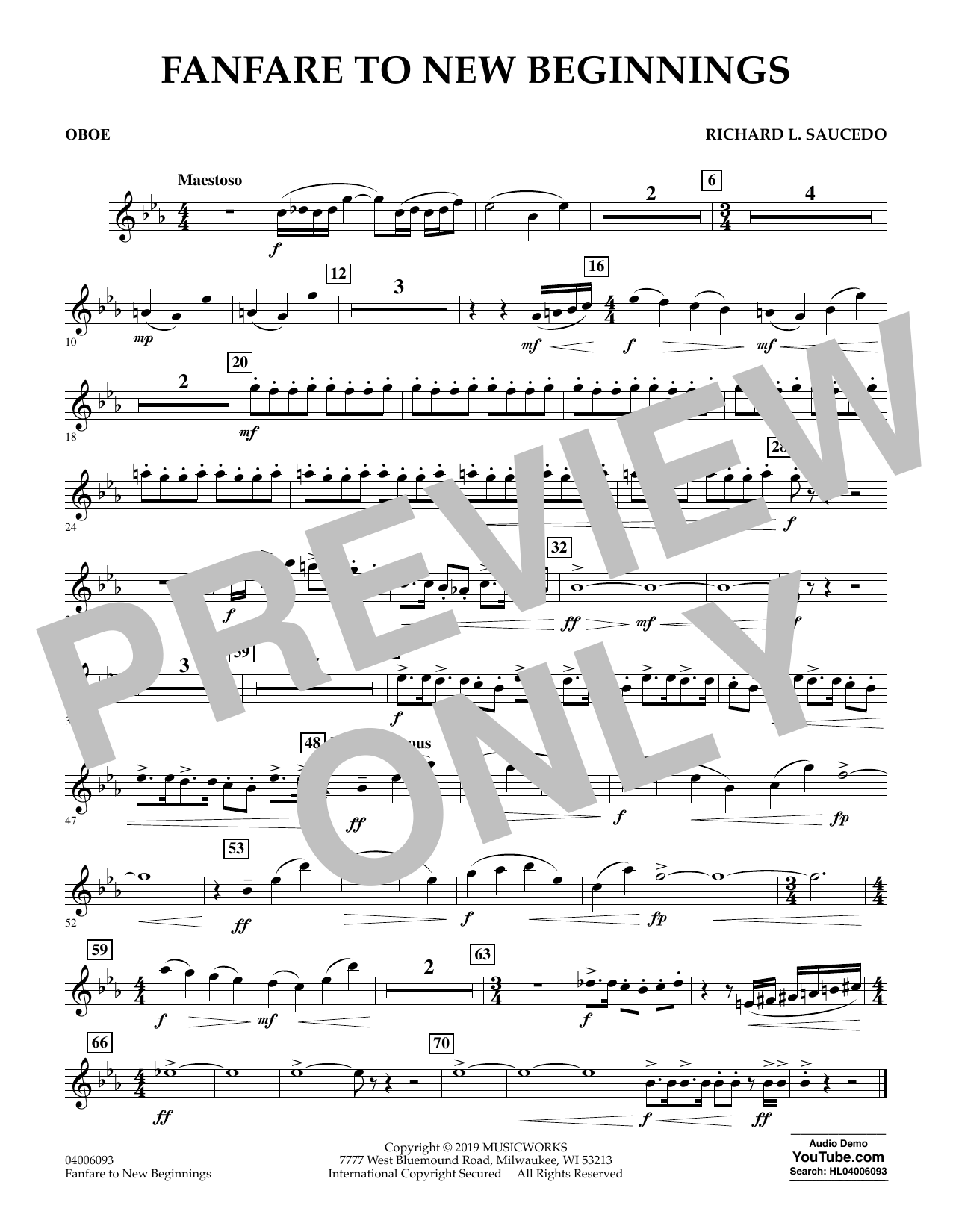 Download Richard L. Saucedo Fanfare for New Beginnings - Oboe Sheet Music and learn how to play Concert Band PDF digital score in minutes
