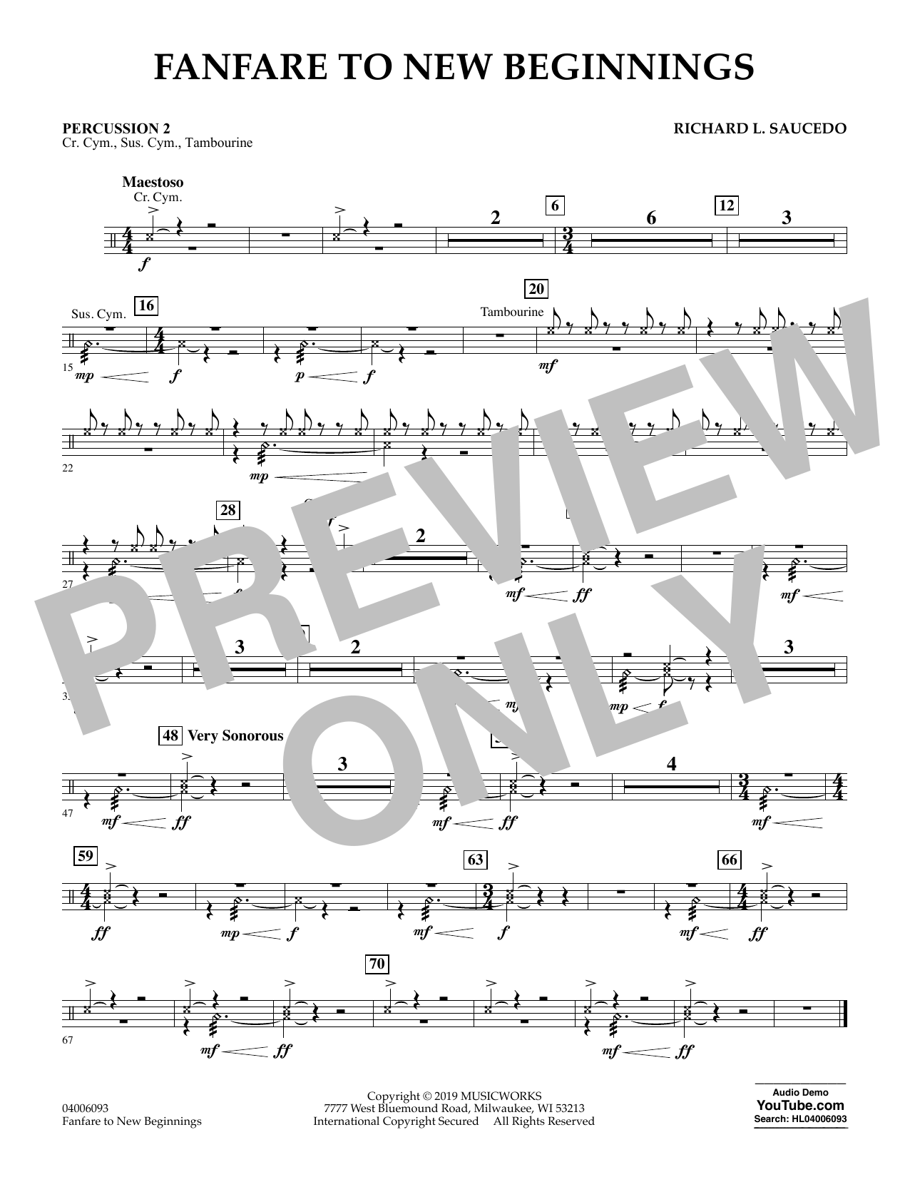 Download Richard L. Saucedo Fanfare for New Beginnings - Percussion 2 Sheet Music and learn how to play Concert Band PDF digital score in minutes