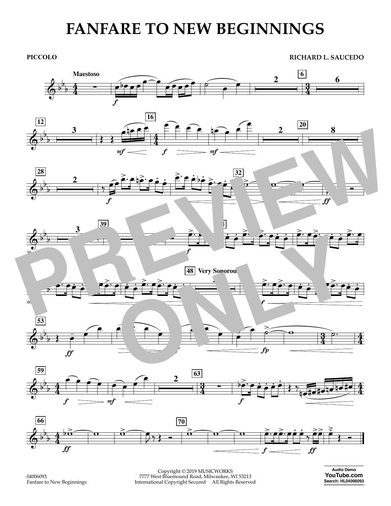 Download Richard L. Saucedo Fanfare for New Beginnings - Piccolo Sheet Music and learn how to play Concert Band PDF digital score in minutes