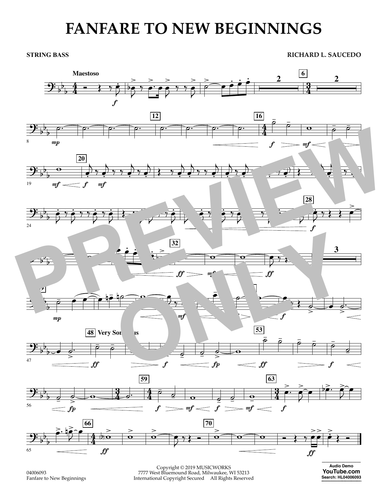 Download Richard L. Saucedo Fanfare for New Beginnings - String Bass Sheet Music and learn how to play Concert Band PDF digital score in minutes