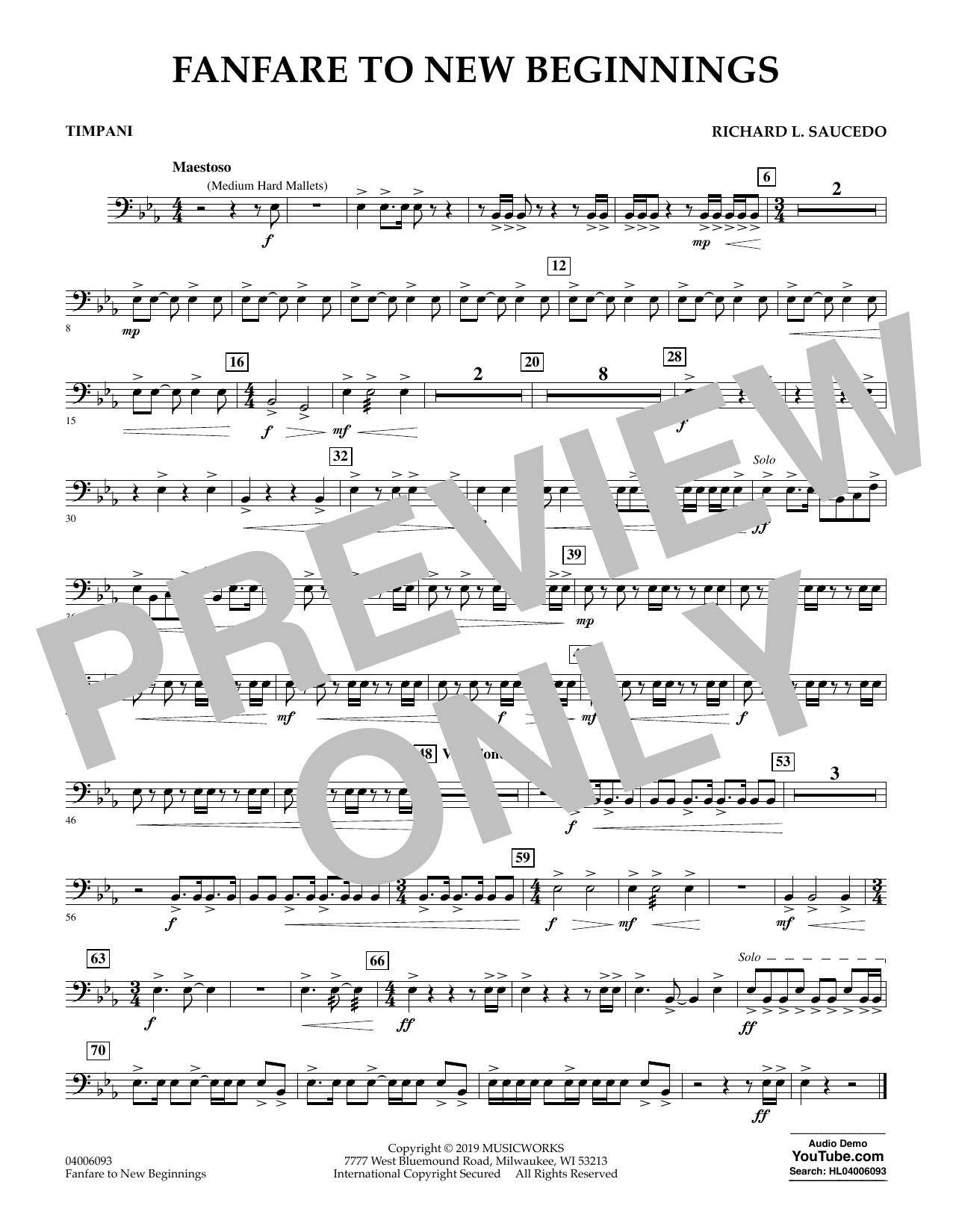 Download Richard L. Saucedo Fanfare for New Beginnings - Timpani Sheet Music and learn how to play Concert Band PDF digital score in minutes