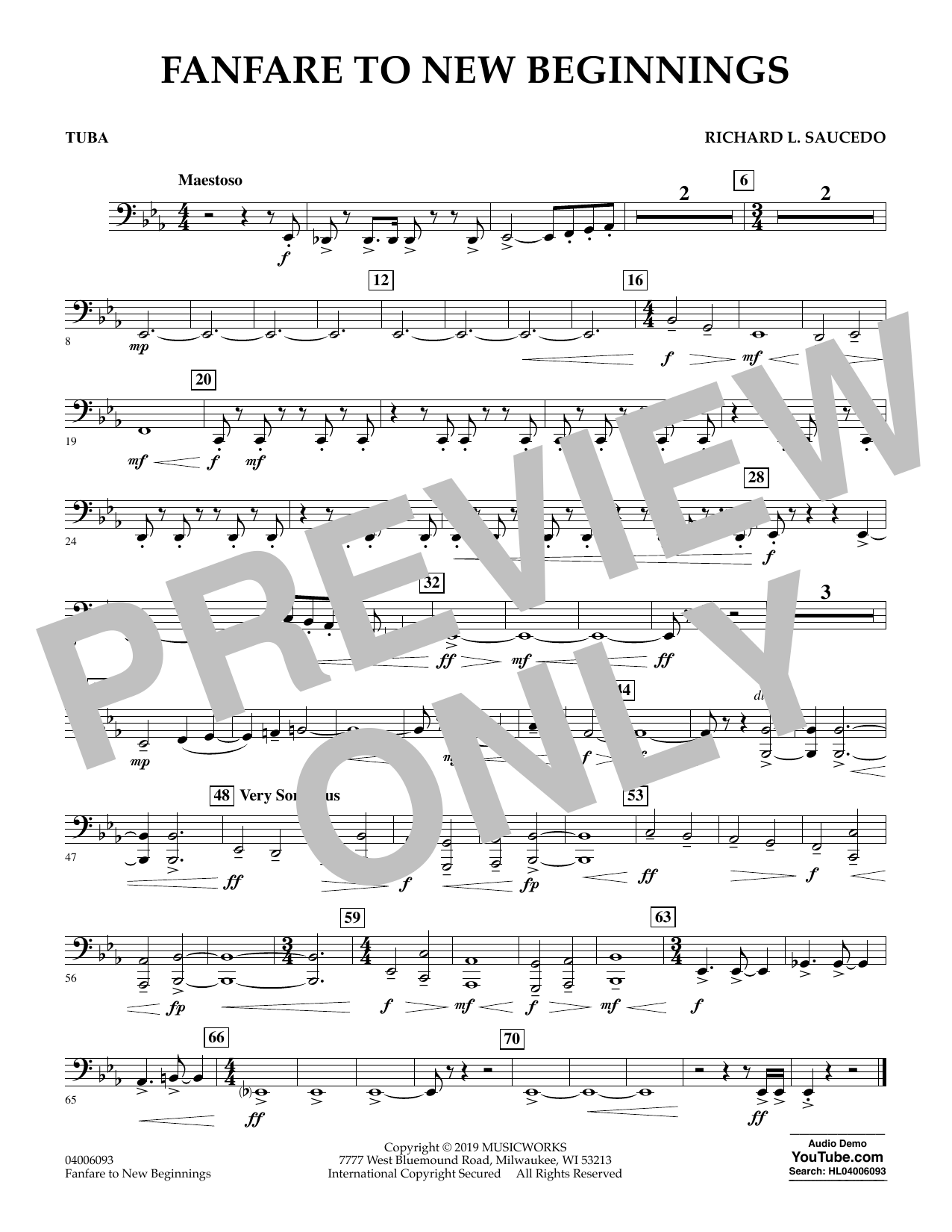 Download Richard L. Saucedo Fanfare for New Beginnings - Tuba Sheet Music and learn how to play Concert Band PDF digital score in minutes