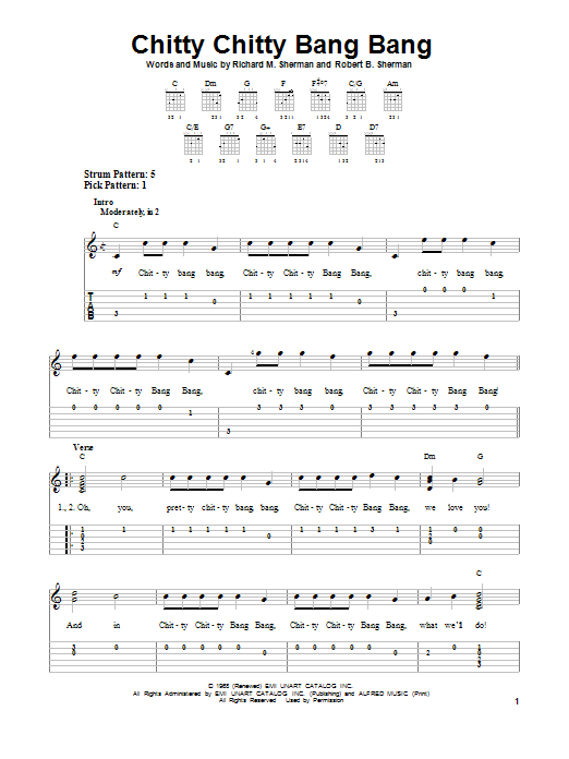 Download Sherman Brothers Chitty Chitty Bang Bang Sheet Music and learn how to play Easy Guitar Tab PDF digital score in minutes