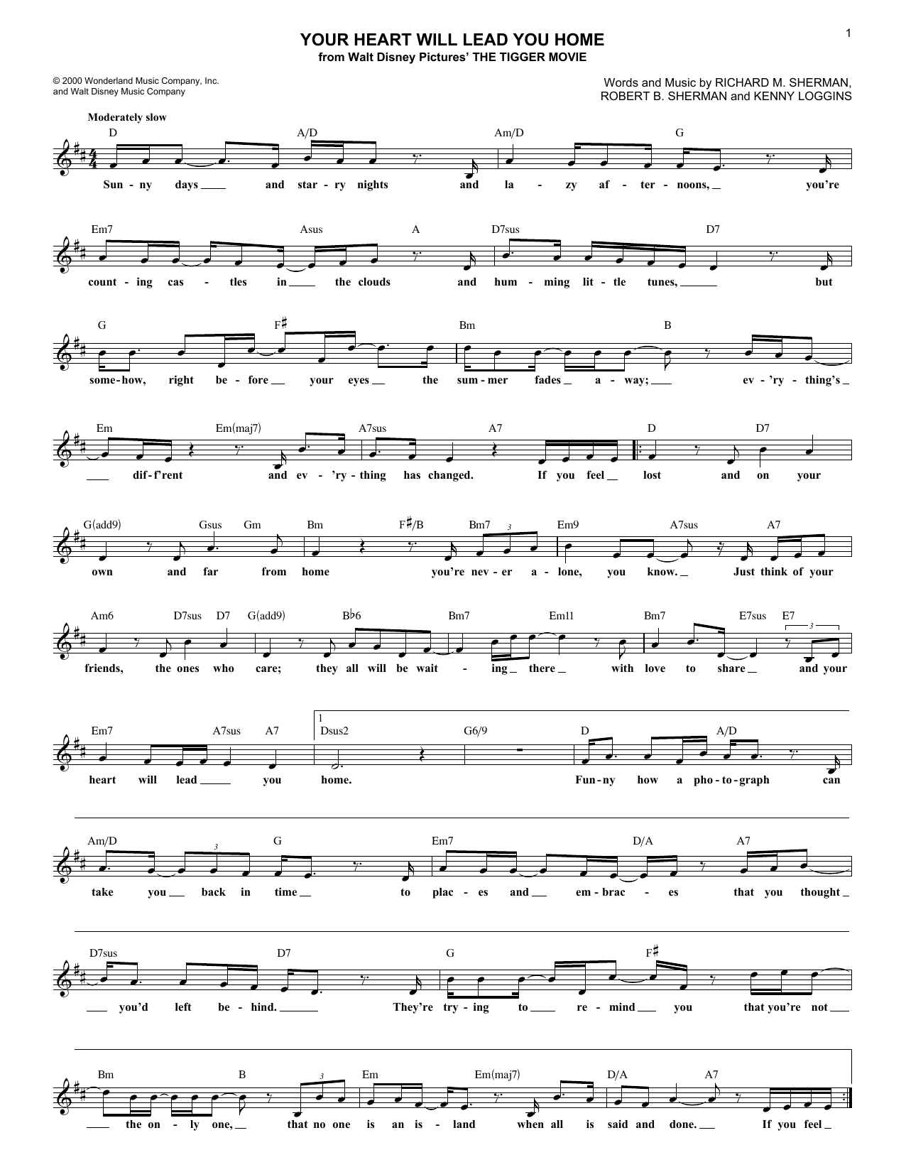 Download Richard M. Sherman Your Heart Will Lead You Home Sheet Music and learn how to play Melody Line, Lyrics & Chords PDF digital score in minutes