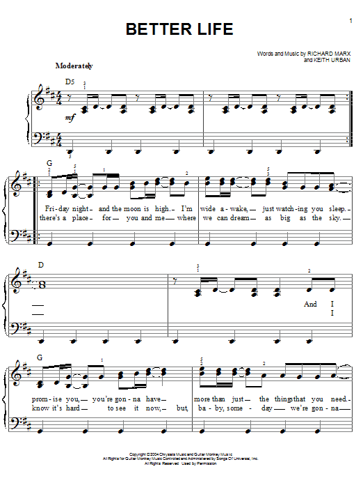 Download Richard Marx Better Life Sheet Music and learn how to play Easy Piano PDF digital score in minutes