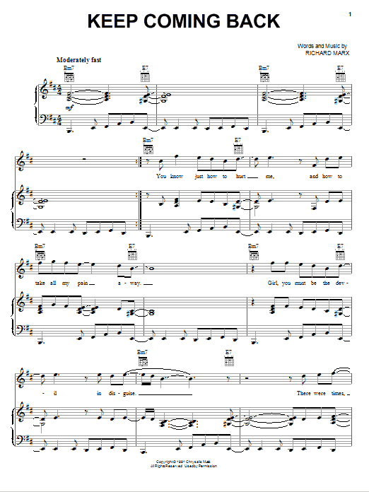 Download Richard Marx Keep Coming Back Sheet Music and learn how to play Piano, Vocal & Guitar (Right-Hand Melody) PDF digital score in minutes