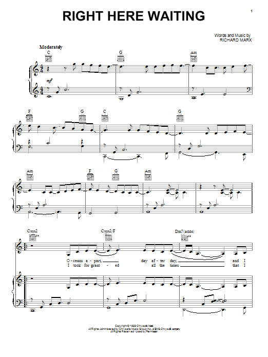 Download Richard Marx Right Here Waiting Sheet Music and learn how to play Clarinet Duet PDF digital score in minutes