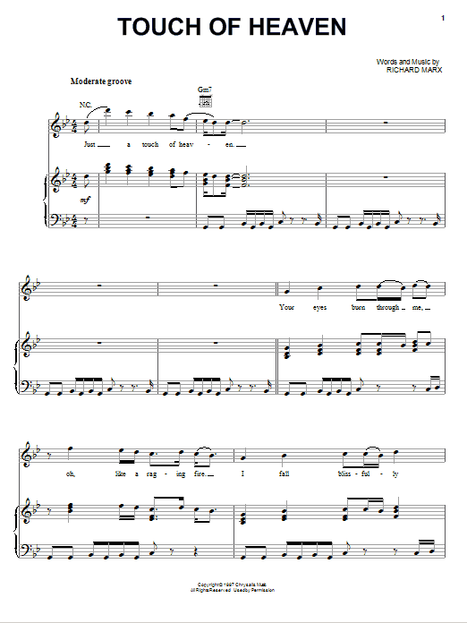 Download Richard Marx Touch Of Heaven Sheet Music and learn how to play Piano, Vocal & Guitar (Right-Hand Melody) PDF digital score in minutes