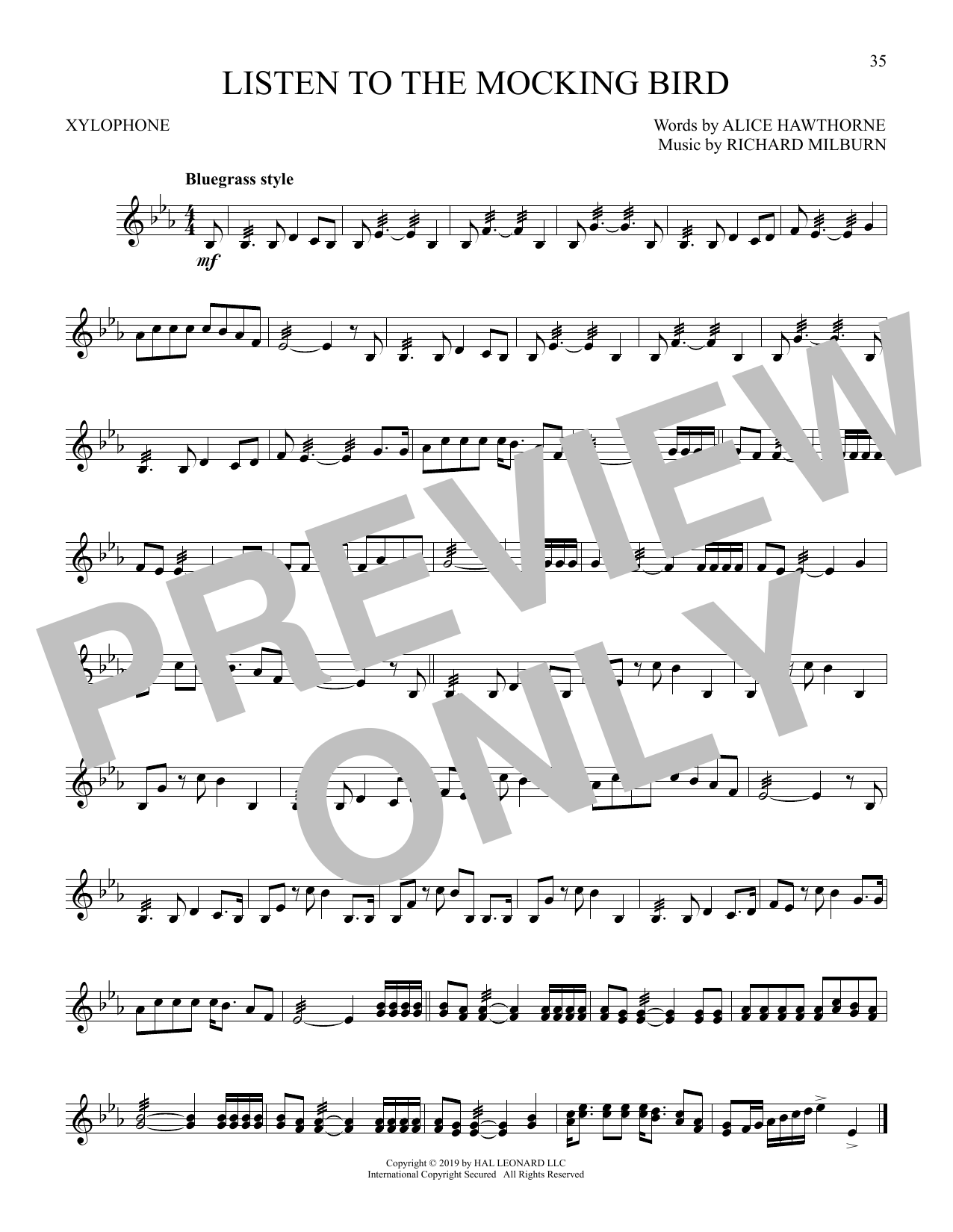 Download Richard Milburn Listen To The Mocking Bird Sheet Music and learn how to play Xylophone Solo PDF digital score in minutes