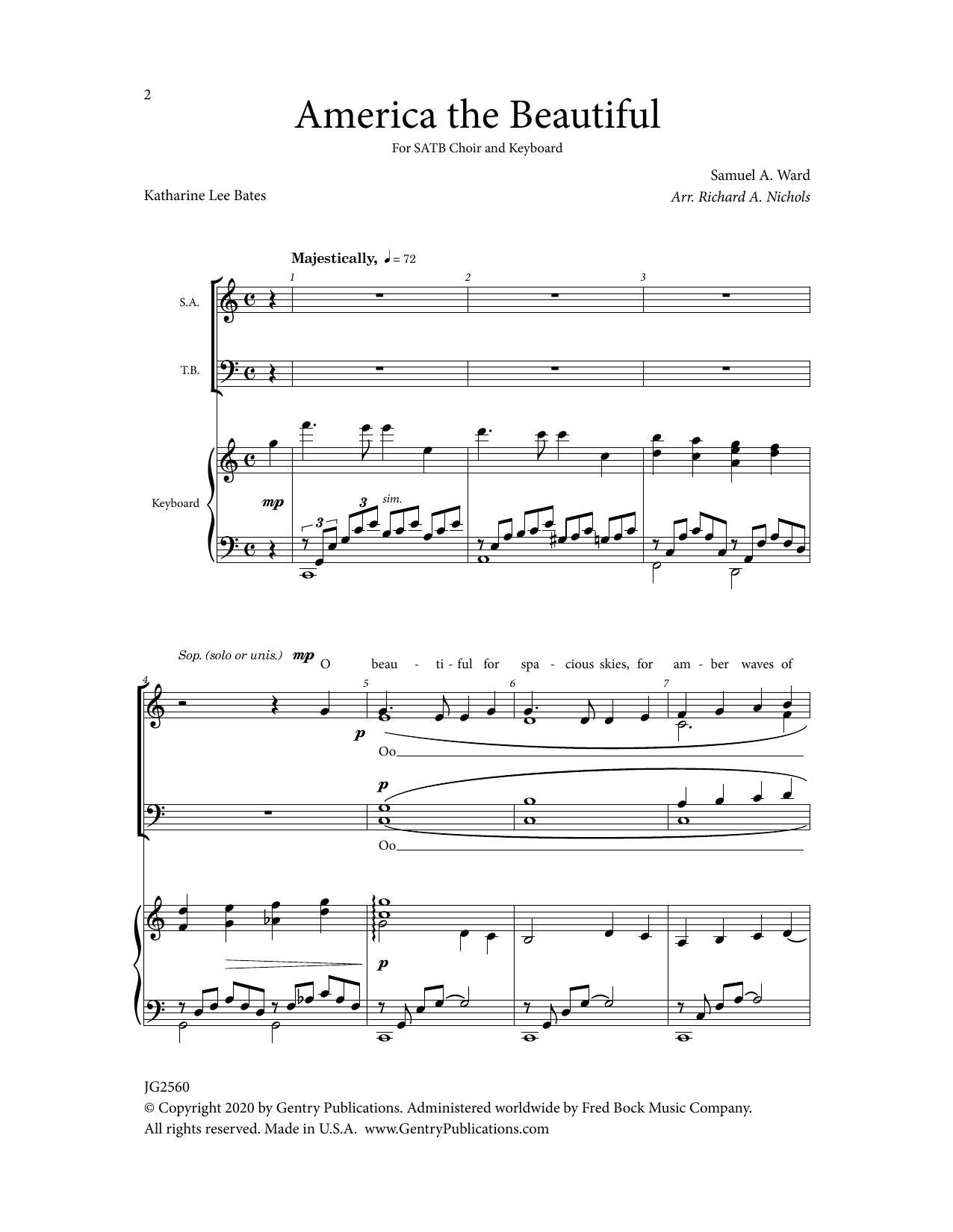 Download Richard Nichols America The Beautiful Sheet Music and learn how to play SATB Choir PDF digital score in minutes