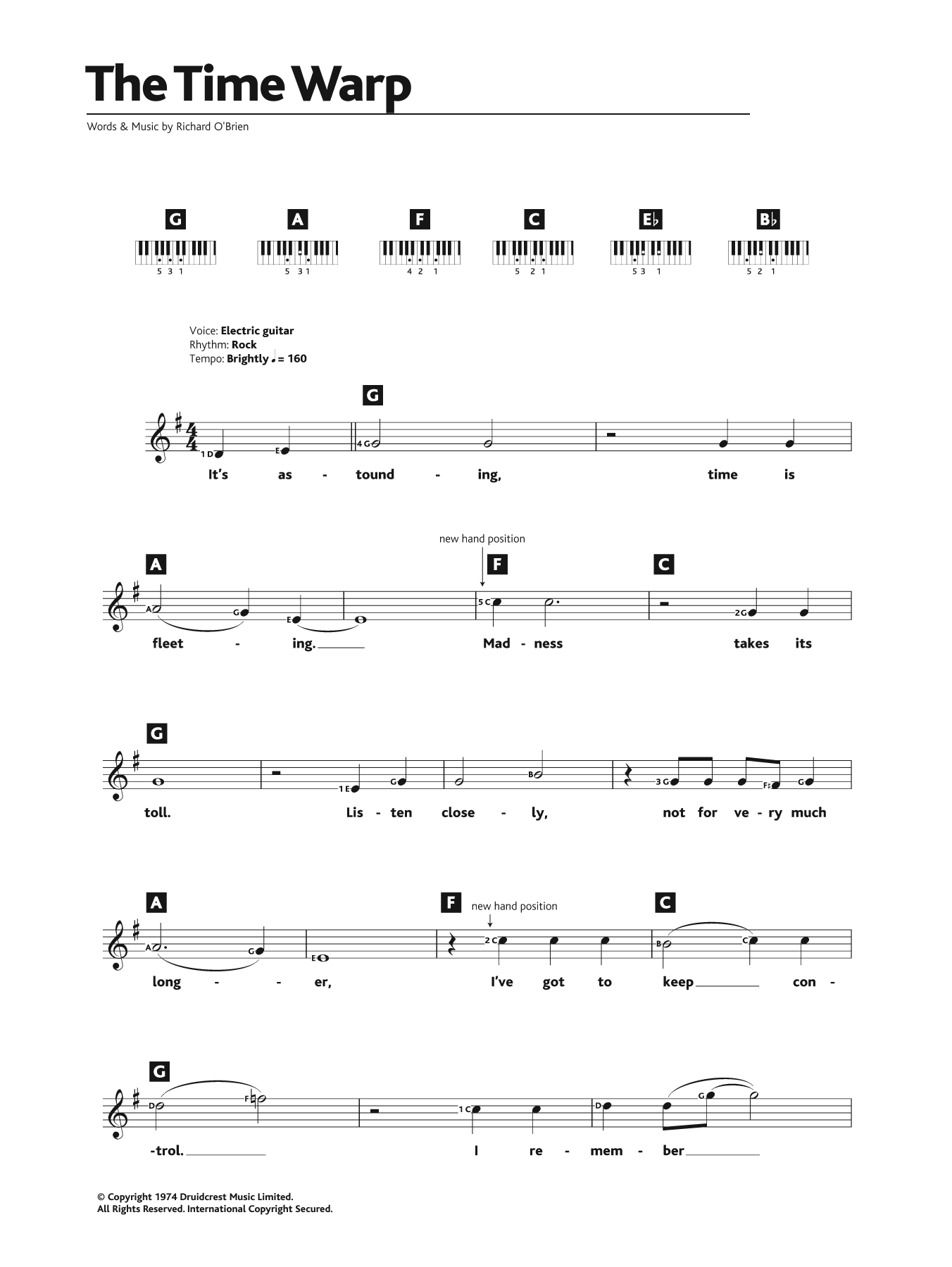 Download Richard O'Brien The Time Warp (from The Rocky Horror Picture Show) Sheet Music and learn how to play Piano Chords/Lyrics PDF digital score in minutes