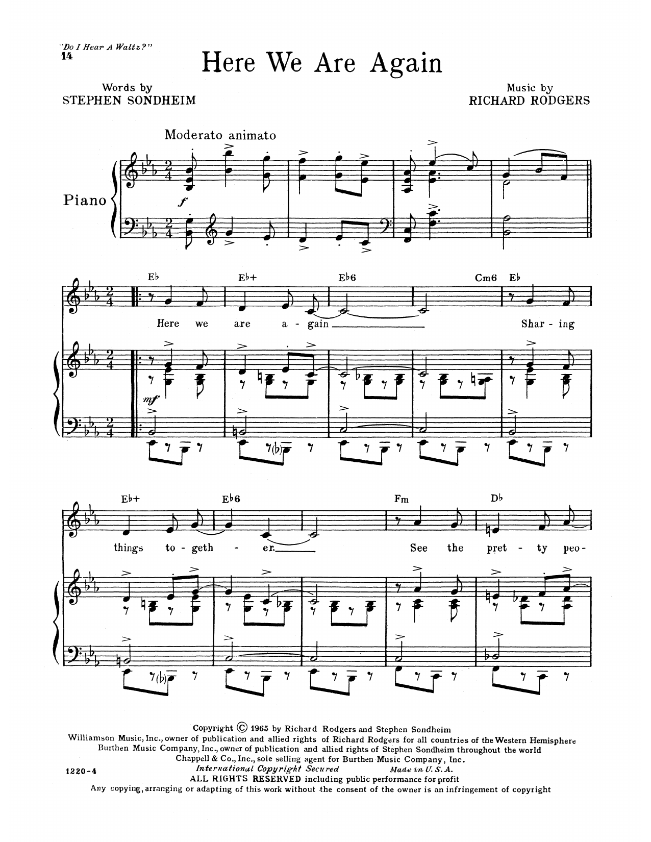 Download Richard Rodgers & Stephen Sondheim Here We Are Again (from Do I Hear A Waltz?) Sheet Music and learn how to play Piano, Vocal & Guitar Chords (Right-Hand Melody) PDF digital score in minutes