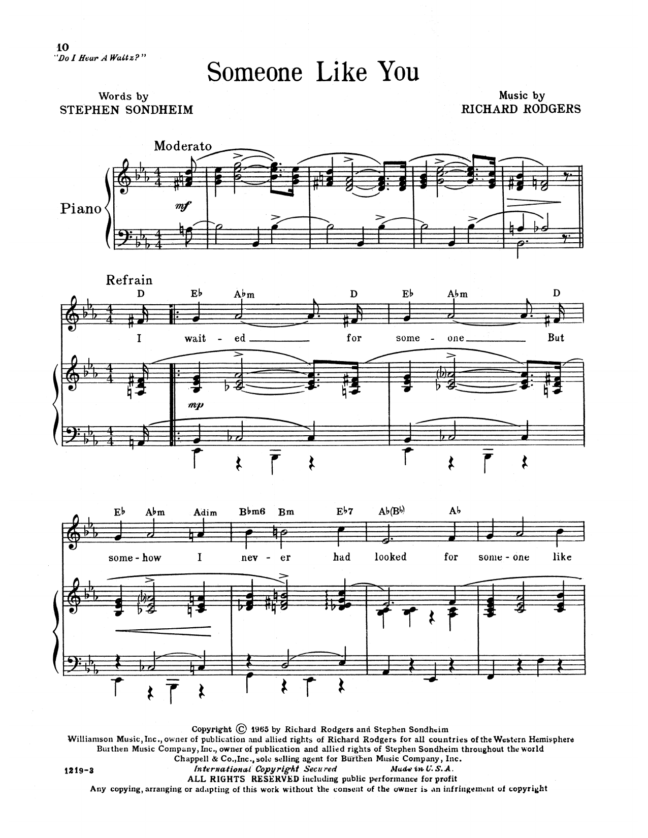 Download Richard Rodgers & Stephen Sondheim Someone Like You (from Do I Hear A Waltz?) Sheet Music and learn how to play Piano, Vocal & Guitar Chords (Right-Hand Melody) PDF digital score in minutes