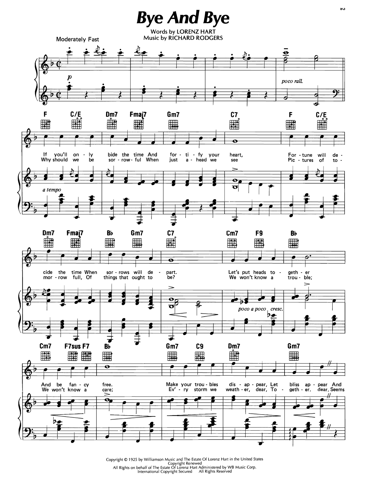 Download Richard Rodgers Bye And Bye (from Dearest Enemy) Sheet Music and learn how to play Piano, Vocal & Guitar Chords (Right-Hand Melody) PDF digital score in minutes