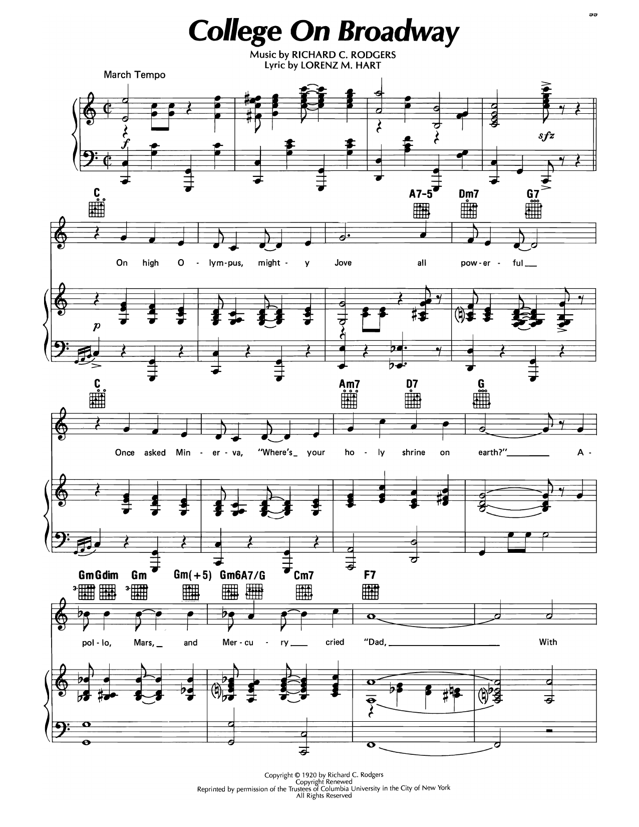 Download Richard Rodgers College On Broadway (from Too Many Girls) Sheet Music and learn how to play Piano, Vocal & Guitar Chords (Right-Hand Melody) PDF digital score in minutes