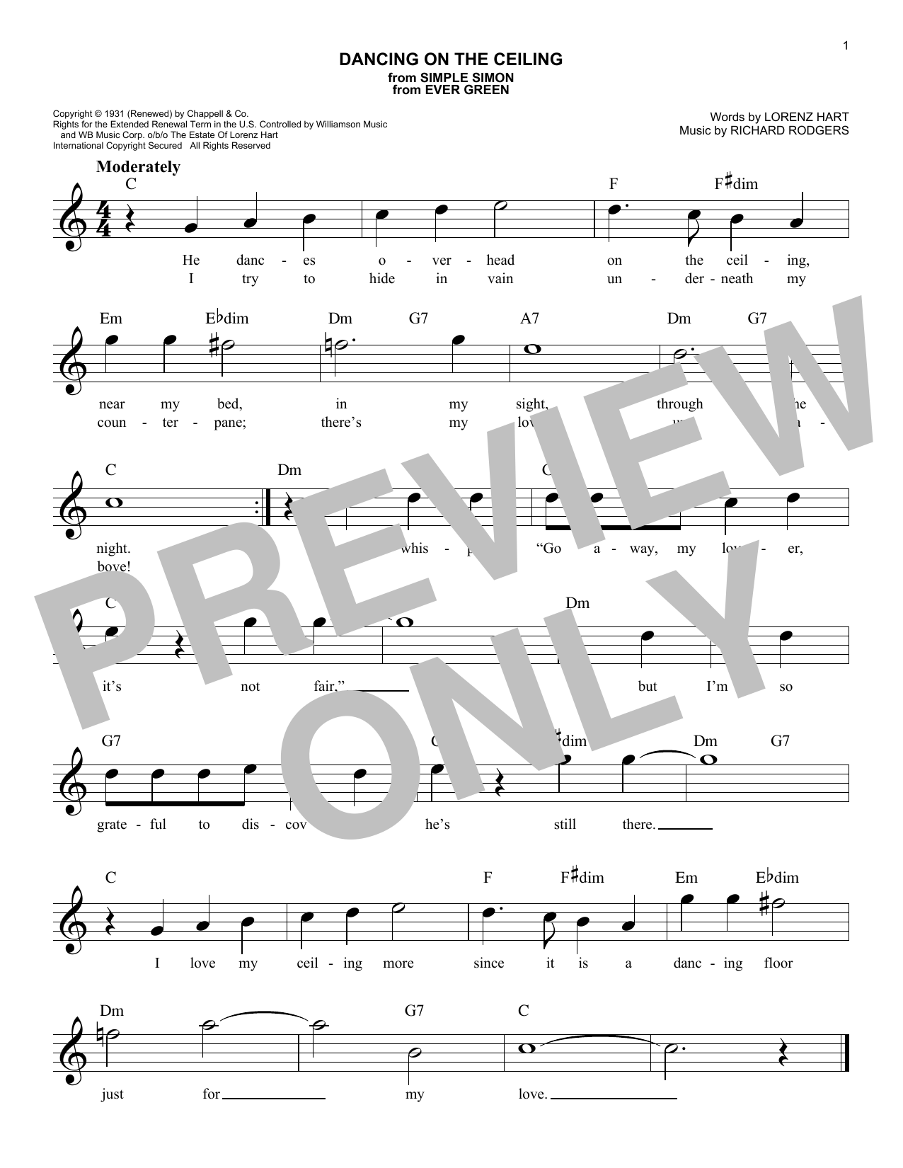 Download Richard Rodgers Dancing On The Ceiling Sheet Music and learn how to play Melody Line, Lyrics & Chords PDF digital score in minutes