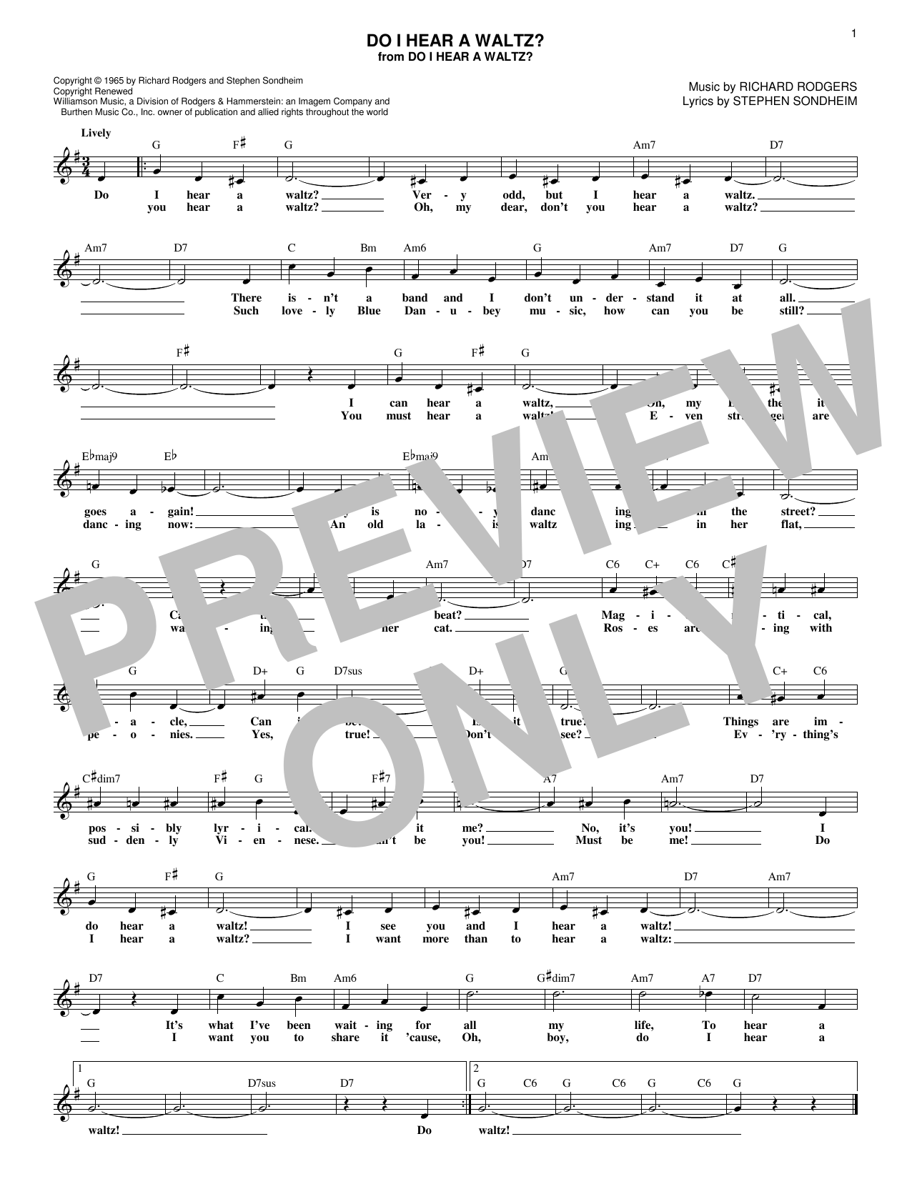 Download Richard Rodgers Do I Hear A Waltz? Sheet Music and learn how to play Melody Line, Lyrics & Chords PDF digital score in minutes