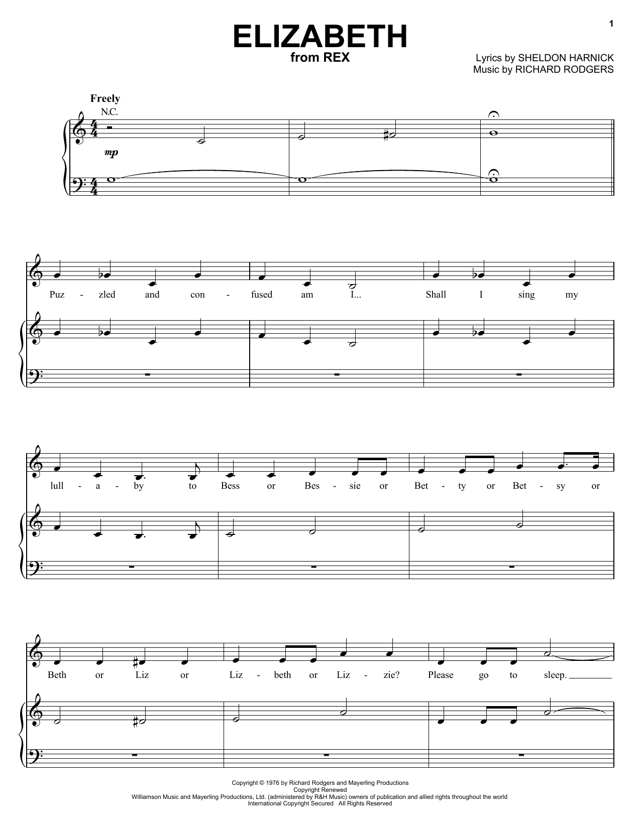 Download Richard Rodgers Elizabeth Sheet Music and learn how to play Piano, Vocal & Guitar (Right-Hand Melody) PDF digital score in minutes