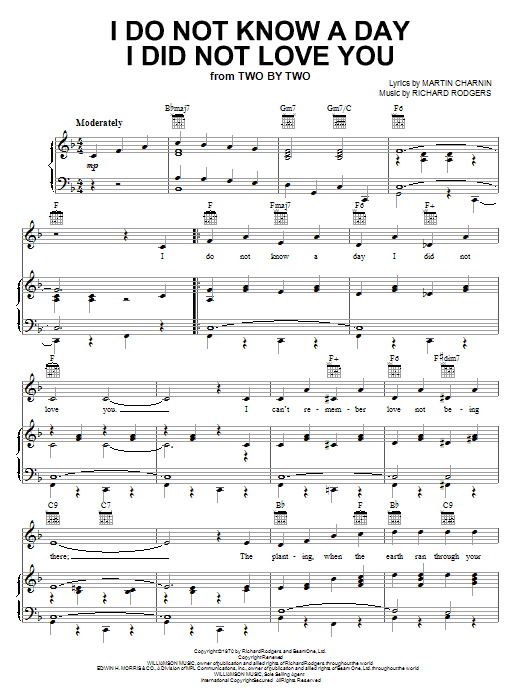 Download Richard Rodgers I Do Not Know A Day I Did Not Love You Sheet Music and learn how to play Piano, Vocal & Guitar (Right-Hand Melody) PDF digital score in minutes