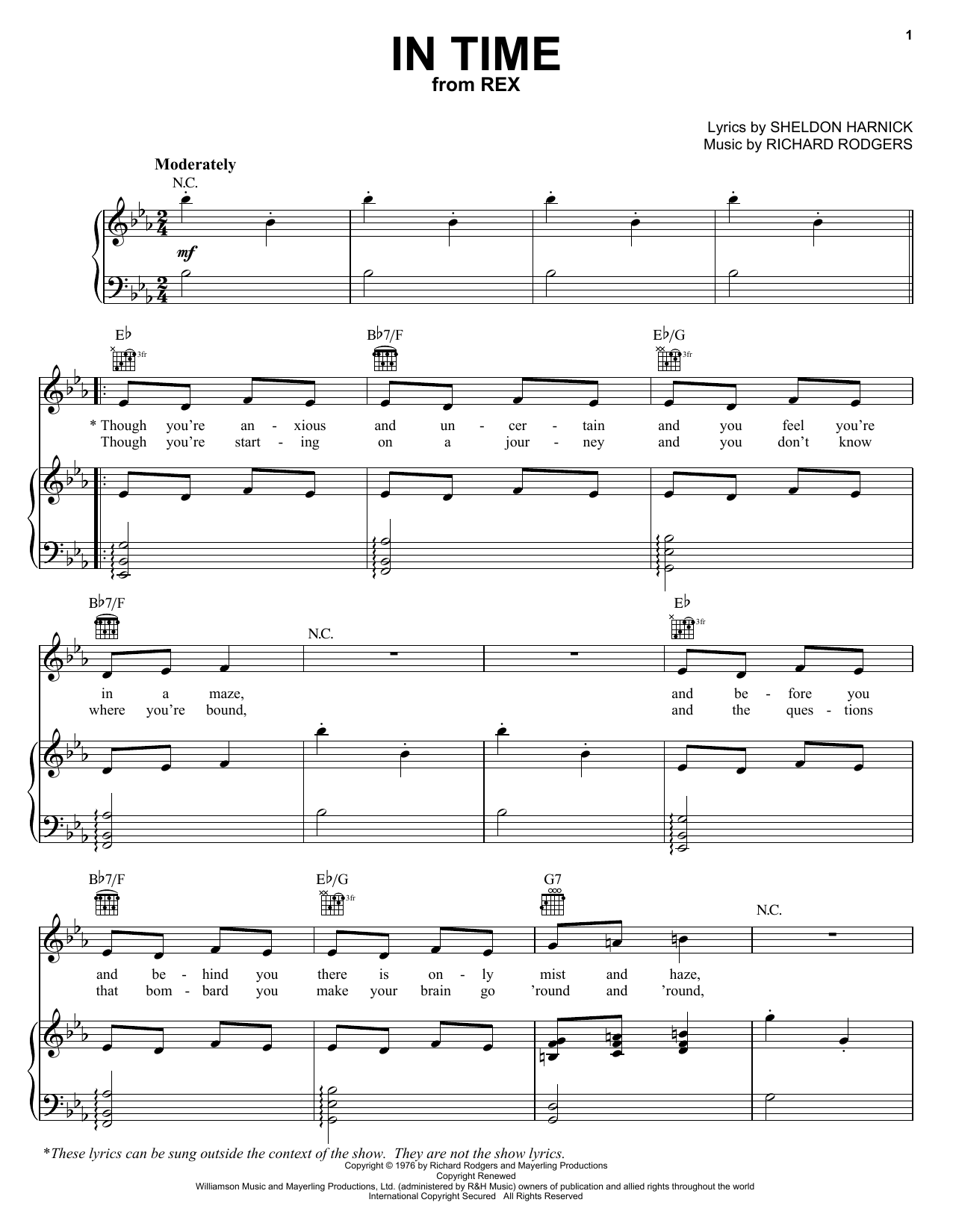 Download Richard Rodgers In Time Sheet Music and learn how to play Piano, Vocal & Guitar (Right-Hand Melody) PDF digital score in minutes