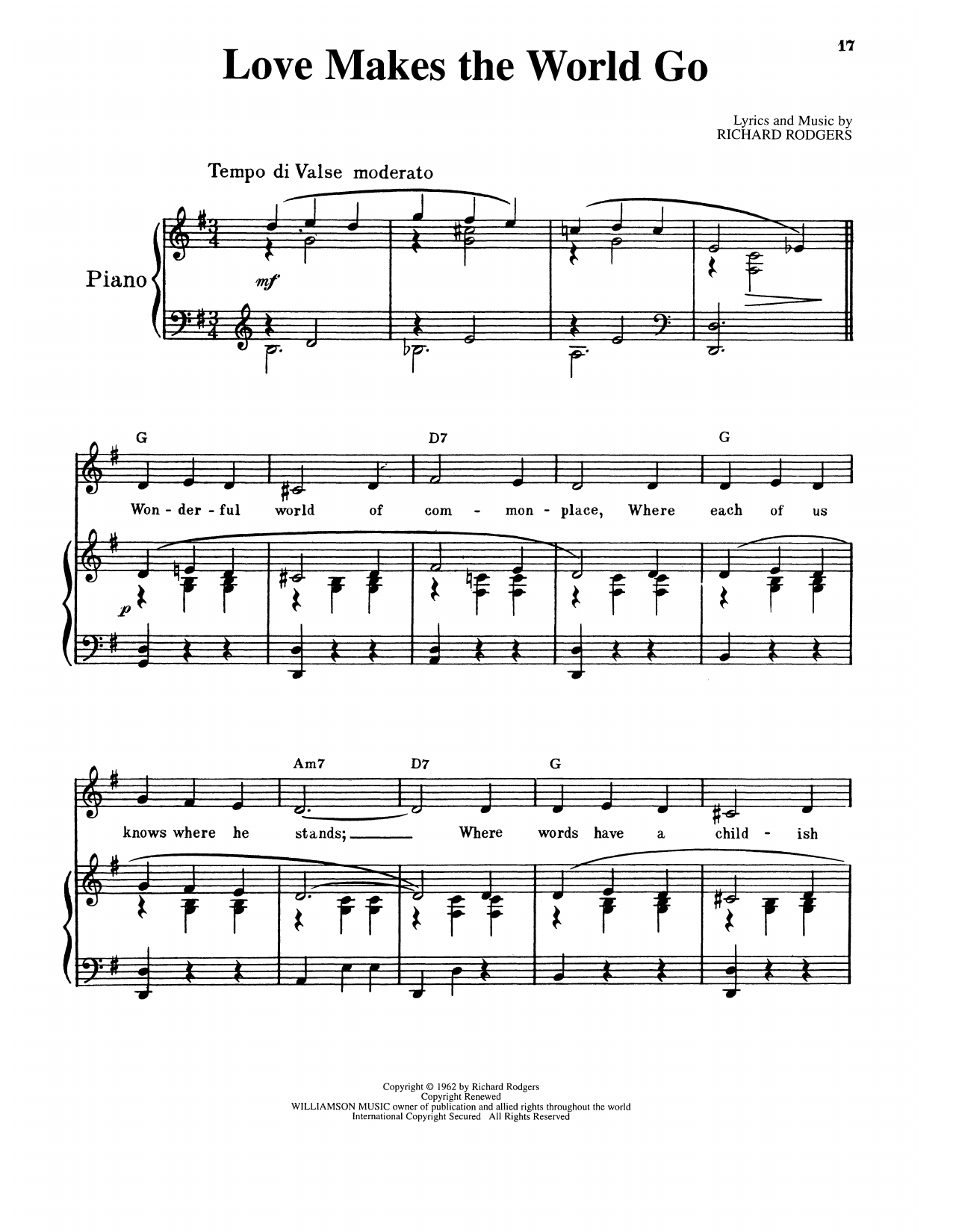 Download Richard Rodgers Love Makes The World Go (from No Strings) Sheet Music and learn how to play Piano & Vocal PDF digital score in minutes