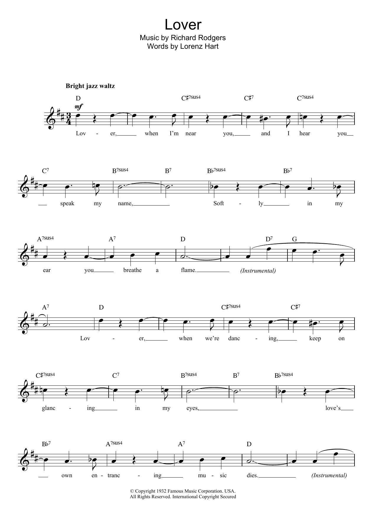 Download Richard Rodgers Lover Sheet Music and learn how to play Piano Chords/Lyrics PDF digital score in minutes