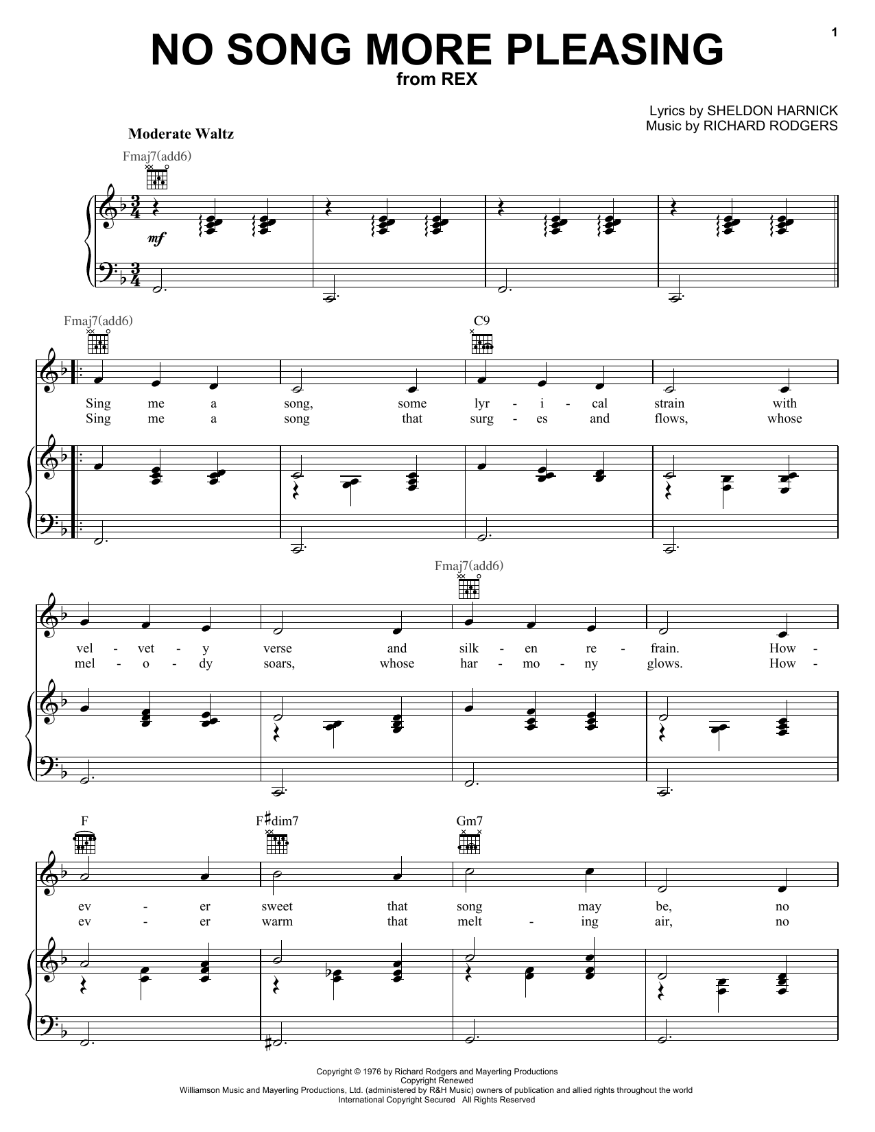 Download Richard Rodgers No Song More Pleasing Sheet Music and learn how to play Piano, Vocal & Guitar (Right-Hand Melody) PDF digital score in minutes