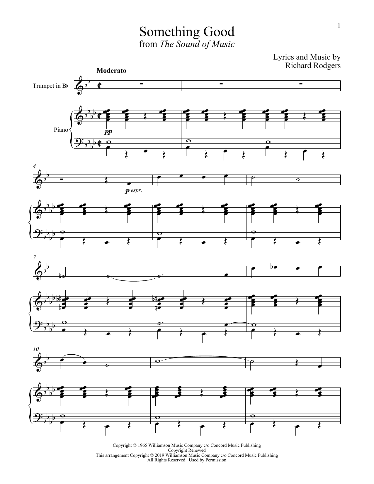Download Rodgers & Hammerstein Something Good (from The Sound of Music) Sheet Music and learn how to play Trumpet and Piano PDF digital score in minutes